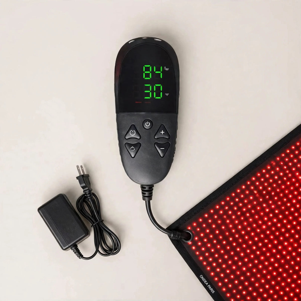 Télécommande à écran et adaptateur secteur du tapis de luminothérapie Ondéa