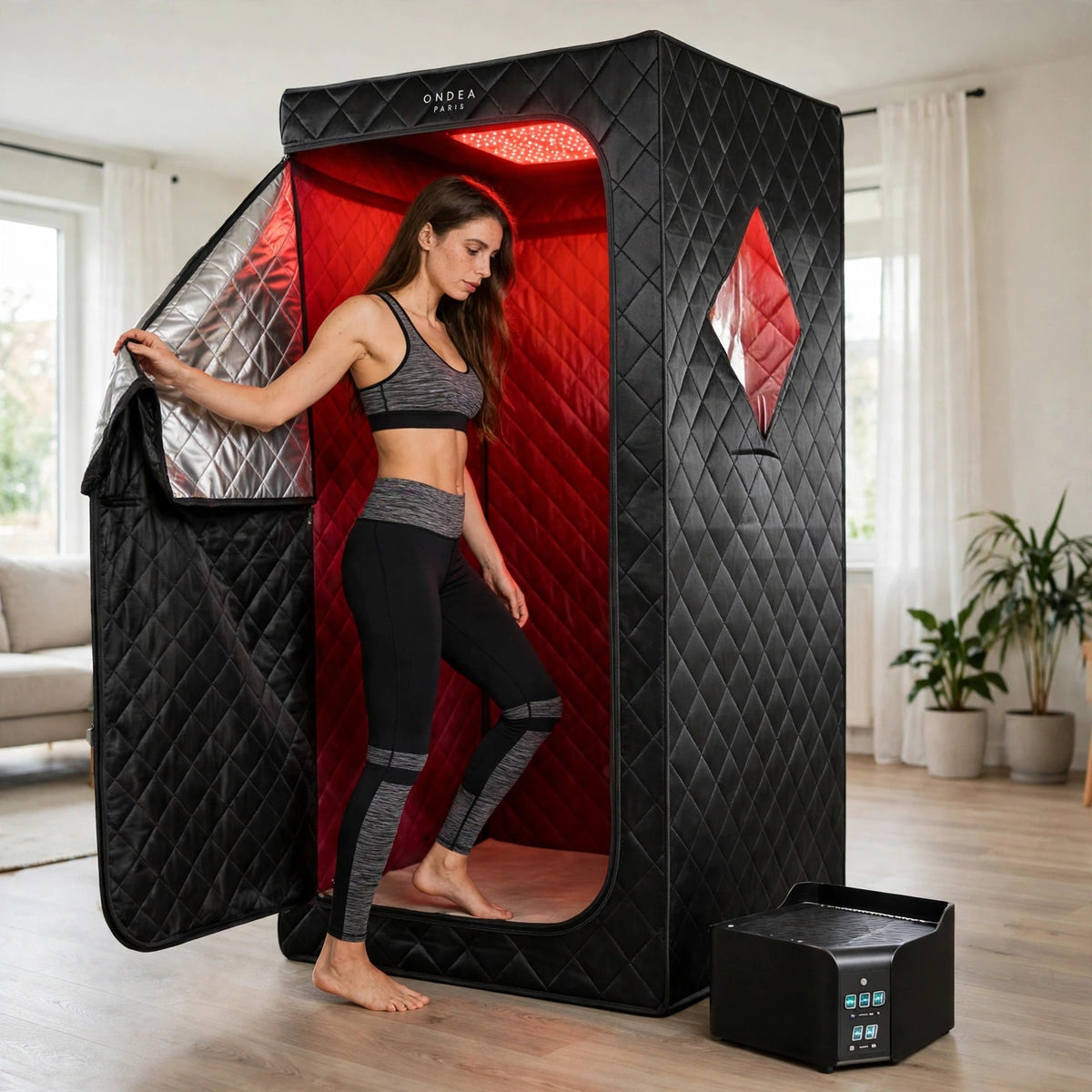 Sauna Infrarouge Portable avec Panneau de Lumière Rouge 660 nm et Chaise