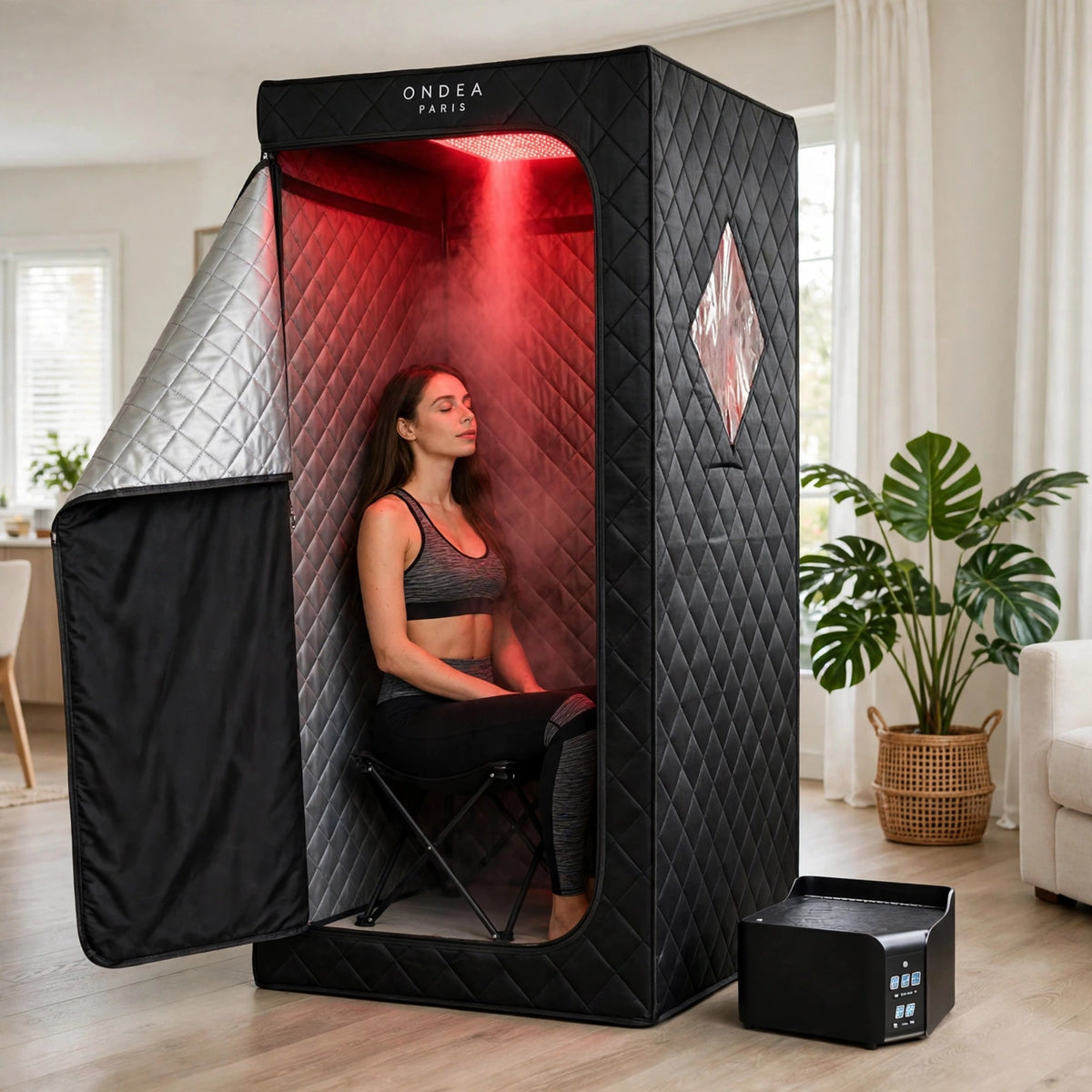 Sauna Infrarouge Portable avec Panneau de Lumière Rouge 660 nm et Chaise