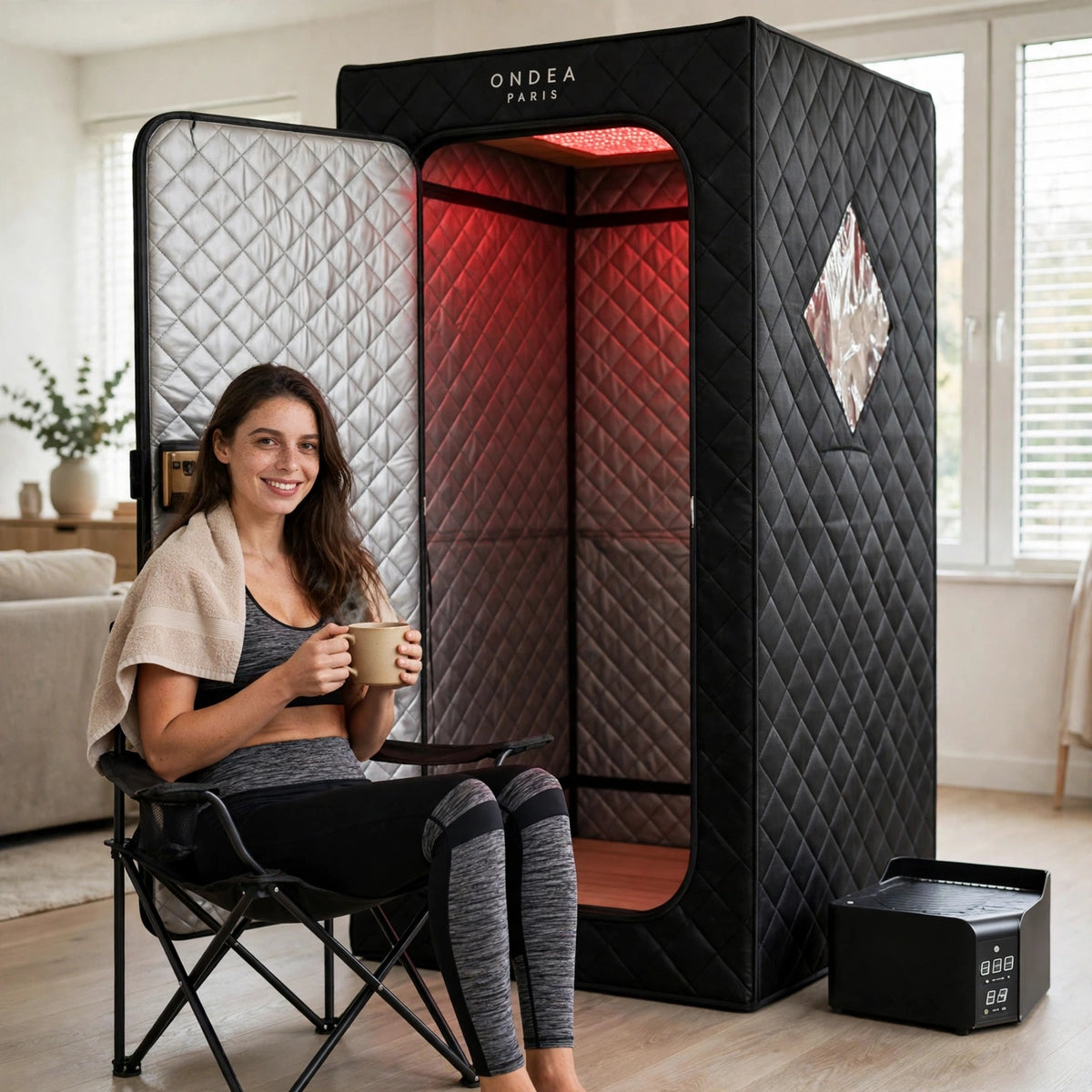 Sauna Infrarouge Portable avec Panneau de Lumière Rouge 660 nm et Chaise