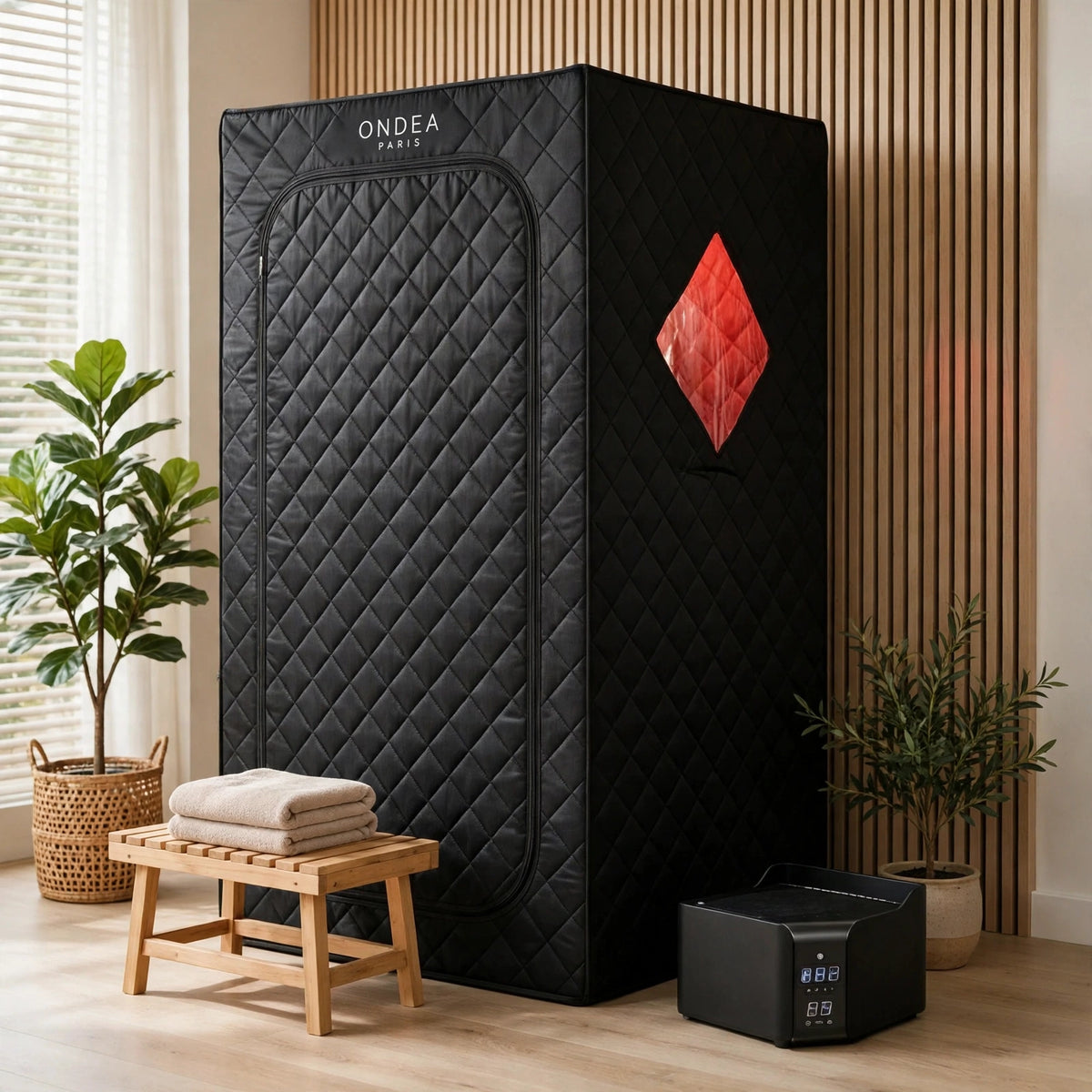 Sauna Infrarouge Portable avec Panneau de Lumière Rouge 660 nm et Chaise