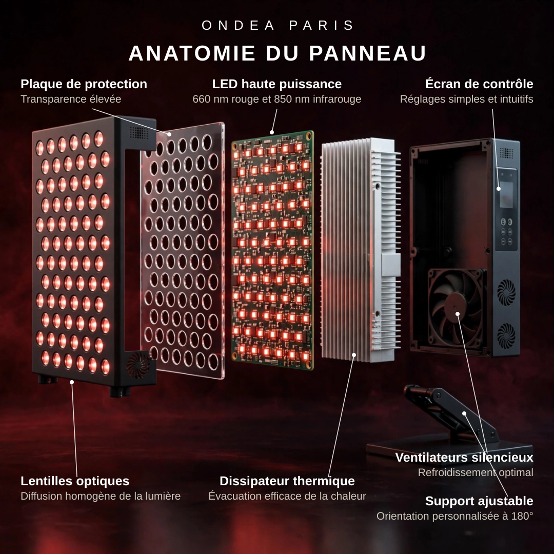 Lampe de Luminothérapie LED de Bureau, Lumière Rouge 660 nm et Infrarouge 850 nm