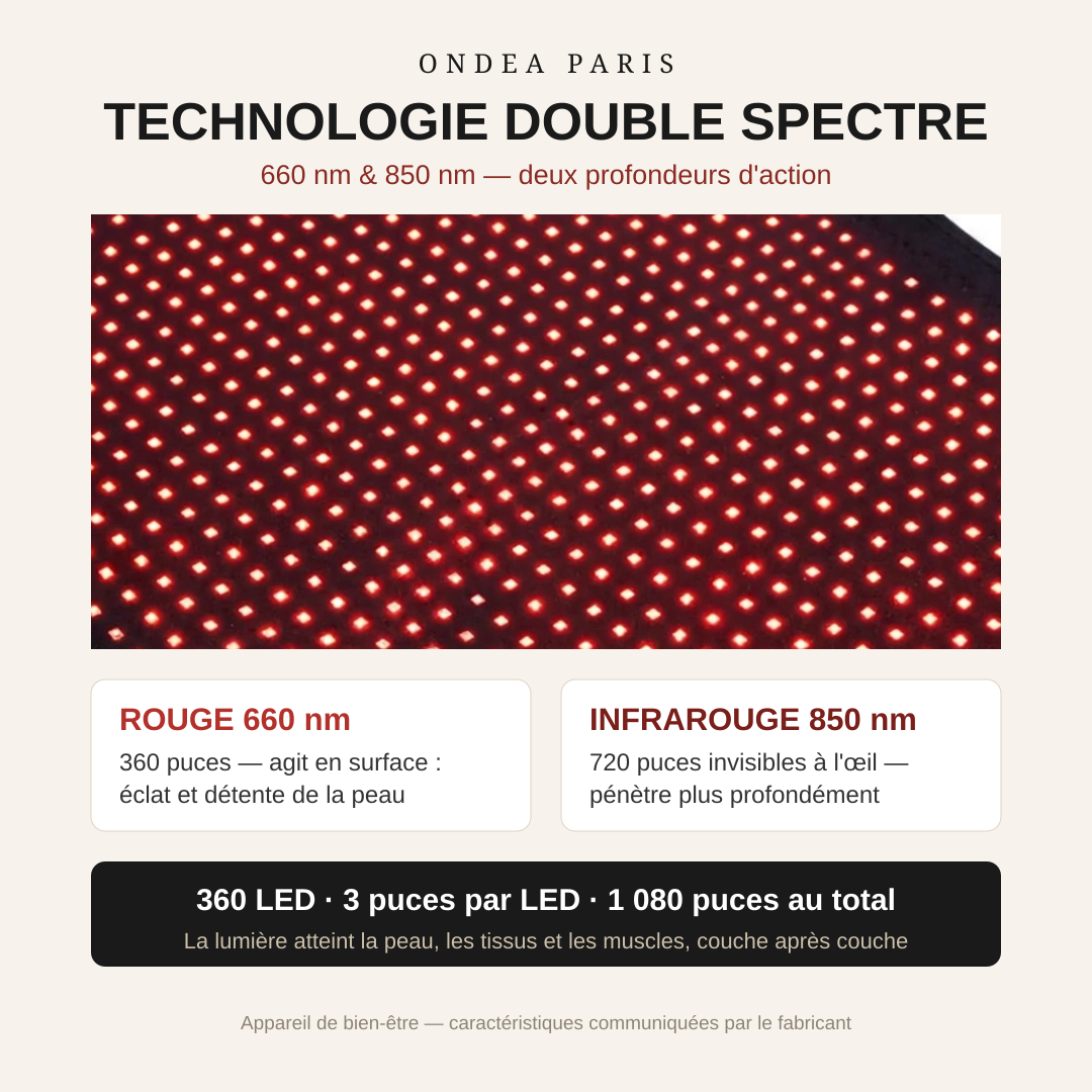Tapis de Luminothérapie 360 LED, Lumière Rouge 660 nm et Infrarouge 850 nm