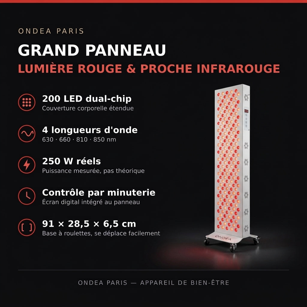 Panneau de Luminothérapie LED Double Puce, Lumière Rouge et Infrarouge, Visage et Corps