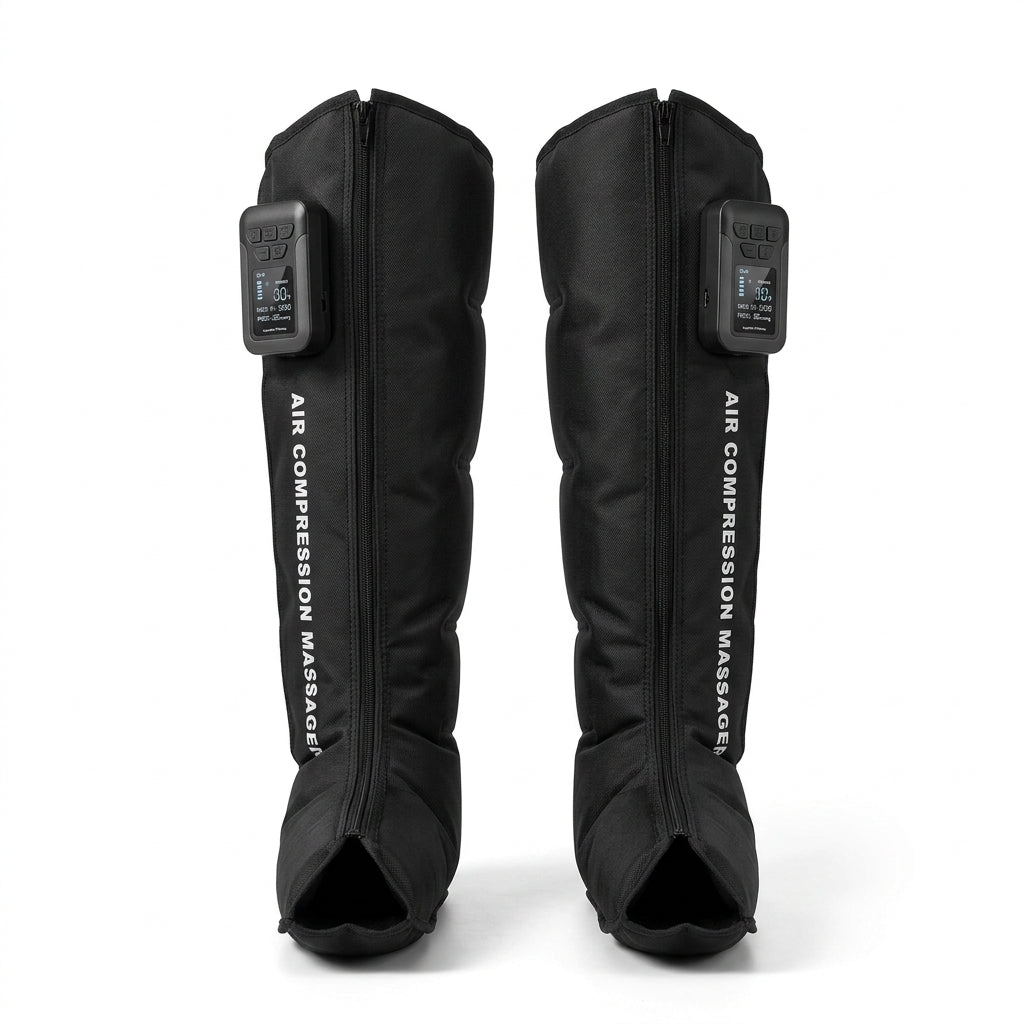 Bottes de pressothérapie sans fil Ondéa, boîtier fixé sur la botte