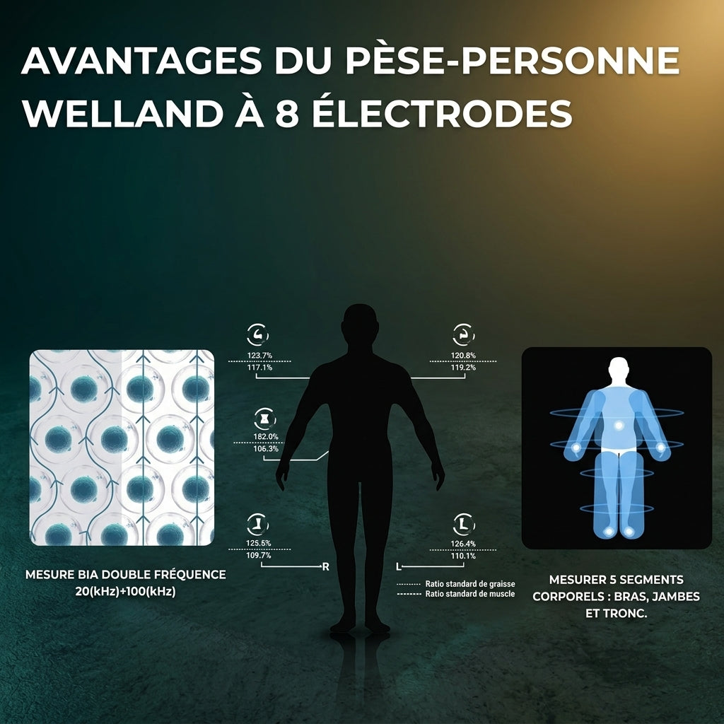 Balance Impédancemètre Intelligente Analyse Corporelle, IMC, Masse Grasse & Bluetooth