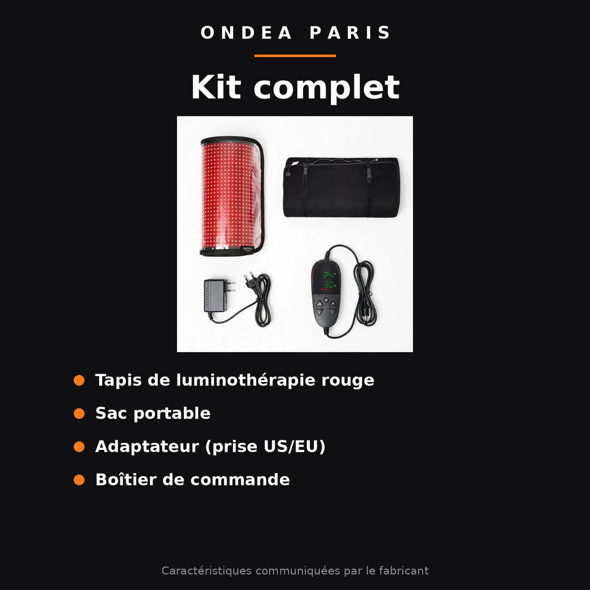 Contenu du kit du tapis de luminothérapie Ondéa