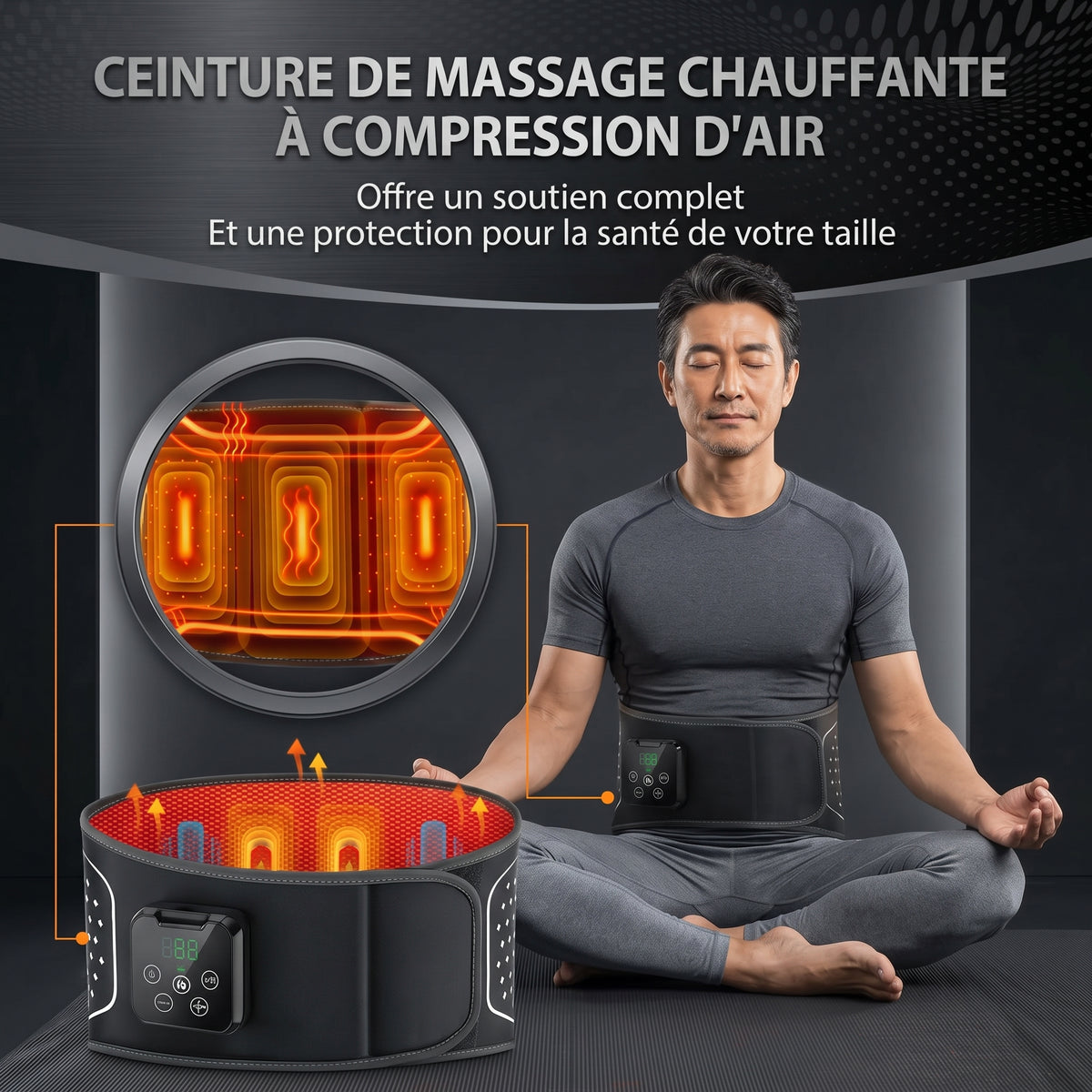 Ceinture Lombaire Chauffante, Massante & à Lumière Rouge Pro